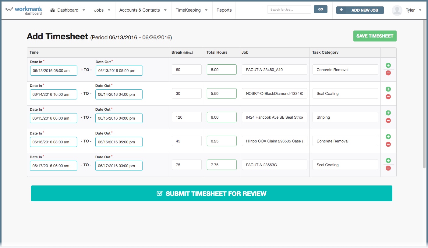 Timesheet - Job Management System Software for Specialty Contractors